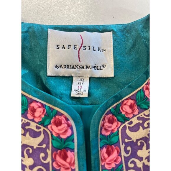 Adrianna Papell Vintage Safe Silk Blouse Jacket English Rose Print Ladies Size10 - Picture 3 of 7